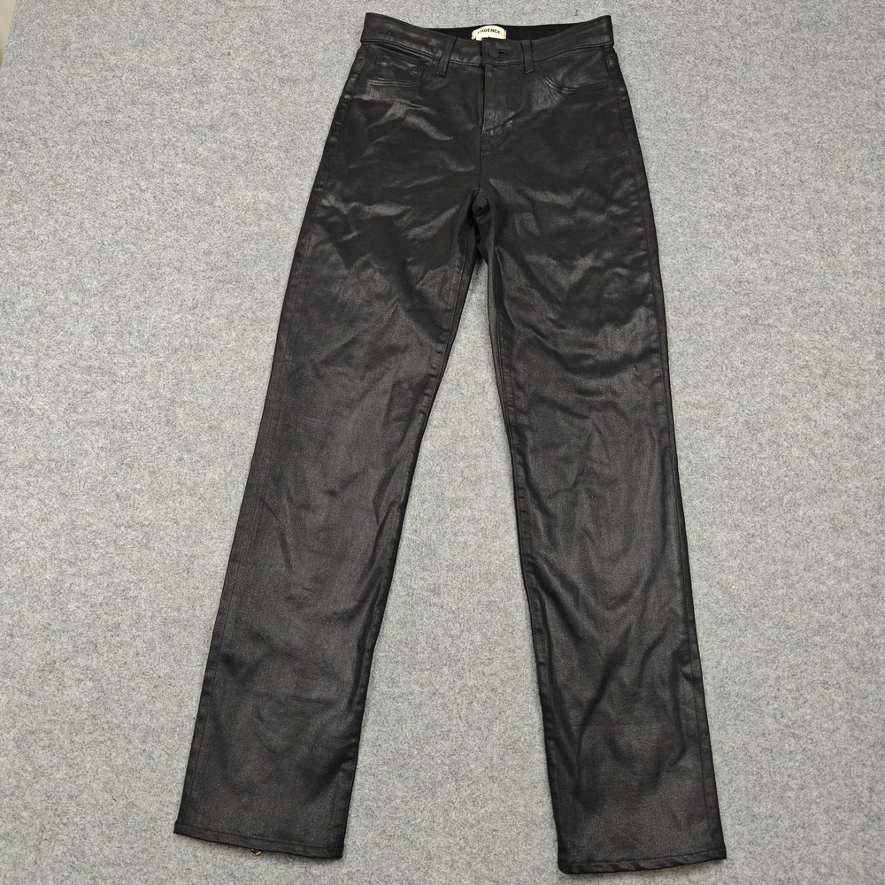 L'AGENCE Ginny High‎ Rise Straight Jeans Womens 26 Black Coated Ankle Zip Denim